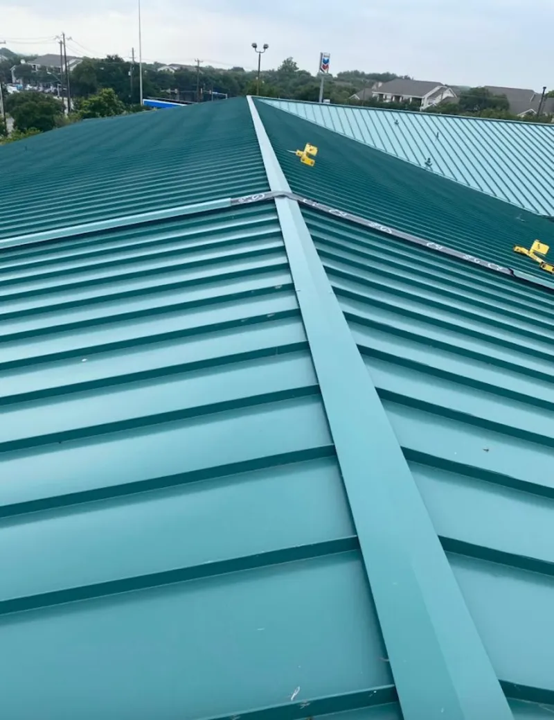 Green commercial metal roof ridge and valley for Metal Roof Repair in Rolling Meadows